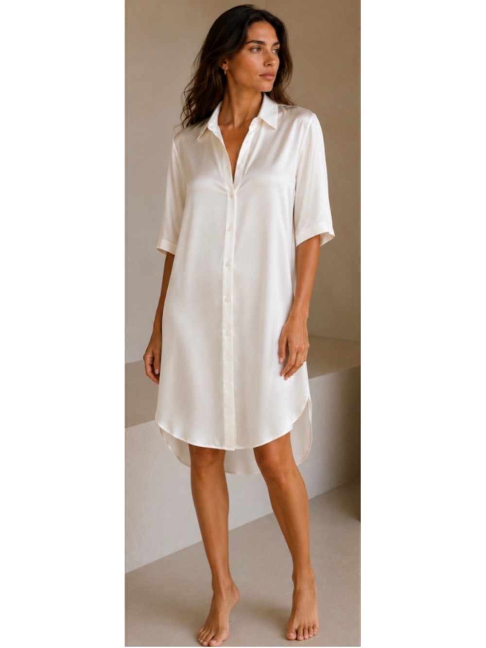 LA PERLA Off White/Cream Silk Sleep-shirt Nightgown L Luxury Italian